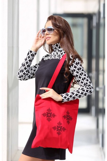 Червена бродирана чанта с шевици BOJURA BAG Червена бродирана чанта с шевици BOJURA BAG