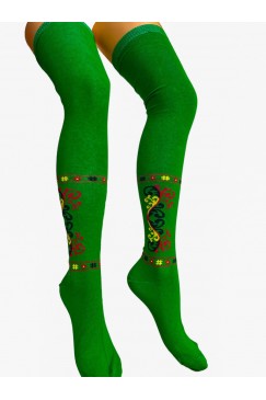 Зелени чорапи над коляното с шевици