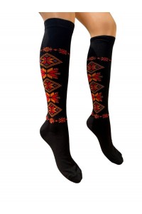 Дамски черни чорапи до коляното с шевици
