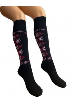 Черни дамски чорапи до коляното с шевица