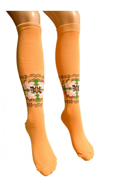 Жълти дълги дамски чорапи с шевици