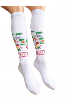 Бели чорапи до коляното с красива шевица