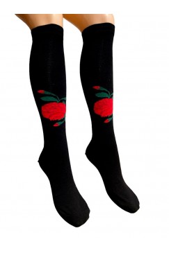 Черни дамски чорапи с шевица до коляното