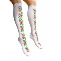 Бели памучни дамски чорапи до коляното с шевици