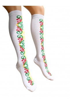Бели памучни дамски чорапи до коляното с шевици