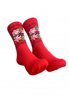 Червени къси чорапи с шевица