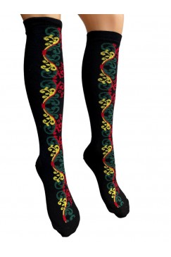 Черни дамски памучни чорапи до коляното с шевици