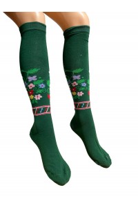 Памучни зелени дълги дамски чорапи с шевици