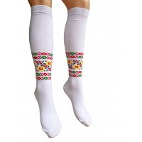 Бели дамски чорапи с шевици до коляното