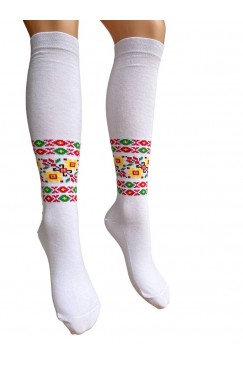 Бели дамски чорапи с шевици до коляното