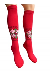 Червени чорапи до коляното с народни мотиви