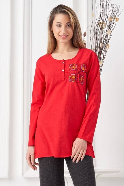 Памучна червена блуза с шевица SVETLA