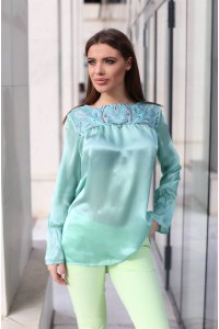 Стилна копринена дамска блуза GREEN SILK