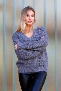 Сив дамкси зимен пуловер NICE GREY