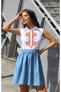 Стилна бяла дамска рокля с шевици VENETA