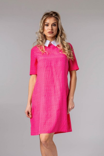 Елегантна рокля с бяла яка AKSENIYA PINK