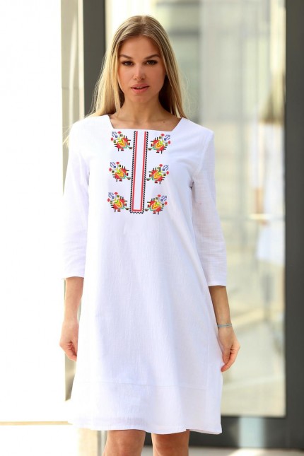 Дамска памучна бяла рокля с шевици HORO