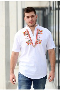 Бяла мъжка памучна риза с шевица MONI