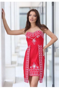 Червена дизайнерска рокля с шевици PRELEST RED