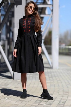 Черна дамска памучна рокля с шевица KRASIMIRA BLACK