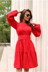 Разкроена червена дамска рокля PLAM