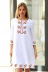 Бяла рокля с бродирана шевица AGLIKA