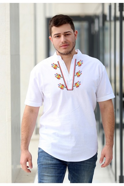 Мъжка кенарена бяла риза с шевици SAMUIL Мъжка кенарена бяла риза с шевици SAMUIL