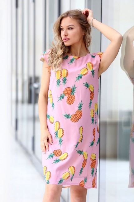 Стилна розова лятна рокля ANANASI PINK