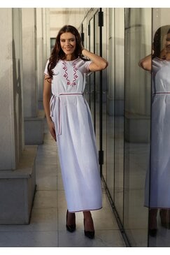 Дълга дамска бяла рокля с шевица RADA PREMIUM