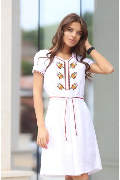 Бяла памучна рокля с шевица CVETOMIRA