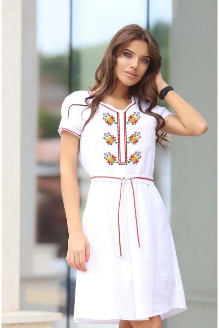 Бяла памучна рокля с шевица CVETOMIRA