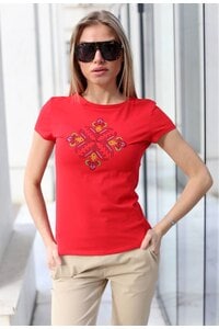 Стилна червена тениска с бродерия ZORA