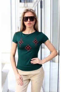 Зелена бродирана дамска тениска SLAVA
