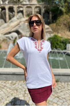 Дамска тениска с шевица ZORA WHITE